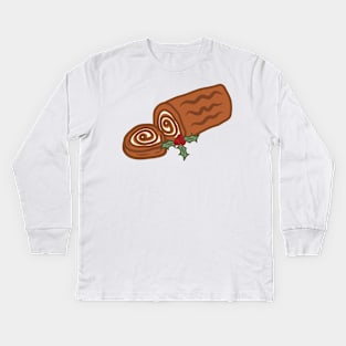 Cozy Retro Yule Log Holly Berry Vintage Aesthetic Pagan Christmas Pattern Kids Long Sleeve T-Shirt